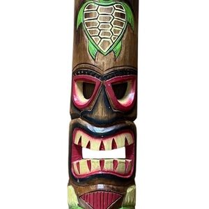 Hand Carved Indonesian Tiki Mask Turtle Guardian About 20 Inch Wood Wall Hanging